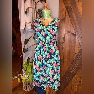 Lands' End Navy Floral Midi Dress